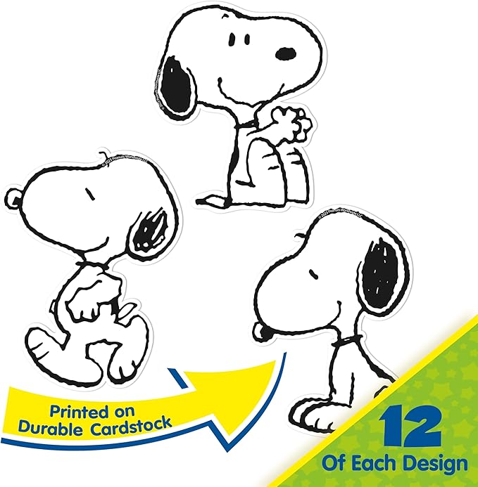Eureka Peanuts Snoopy Paper Cut-Out Classroom Decorations for Teachers, 36 Pieces