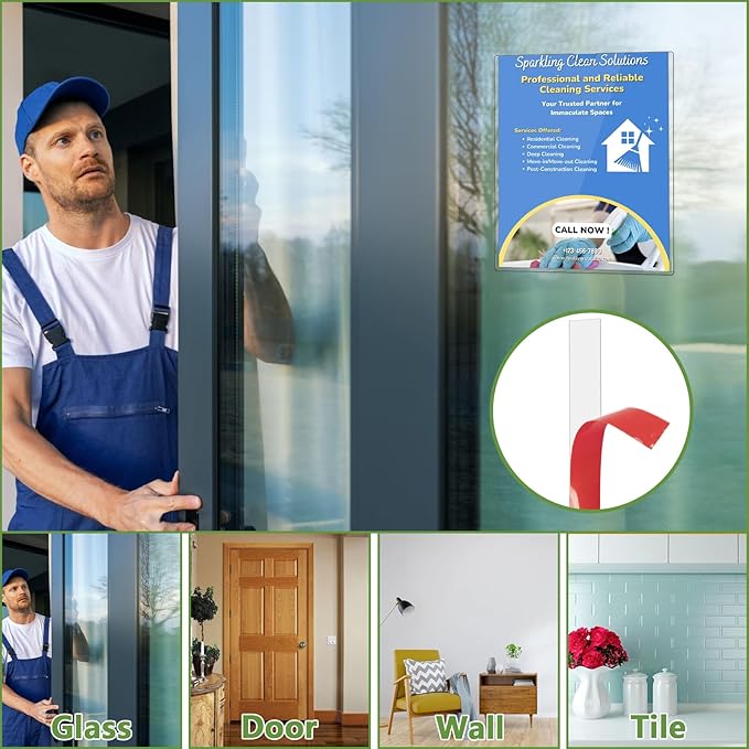 2 Pcs Wall Sign Holder 8.5"x11" Magnetic Sign Holder, Rigid Print Protectors with Magnet Strips and Adhesive Strips, Wall Mount Plastic Paper Holder for Office Store Home Window Display (Clear)