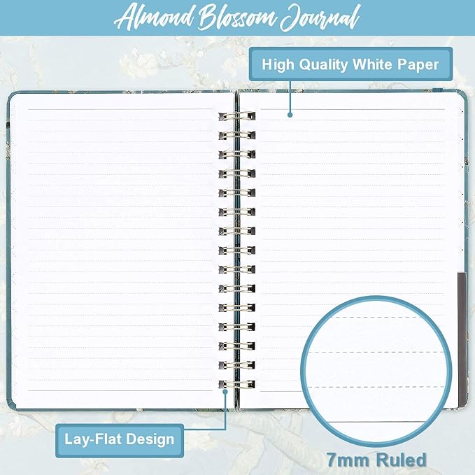 Ruled Notebook/Journal - Lined Journal with Premium Thick Paper, 8.5" X 6.4", College Ruled Spiral Notebook/Journal, Banded with Exquisite Inner Pocket, Waterproof Hardcover for Office, Home & School