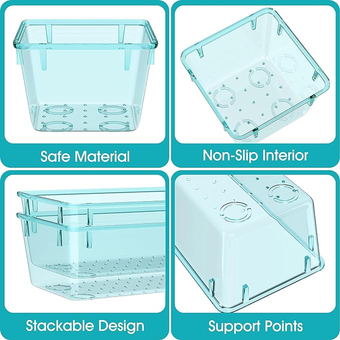 7 PCS Clear Plastic Drawer Organizers Set, 4 Size Desk Drawer Organizer Trays for Makeup, Jewelry, Kitchen Utensils, Gadgets and Office Accessories, Sea Blue