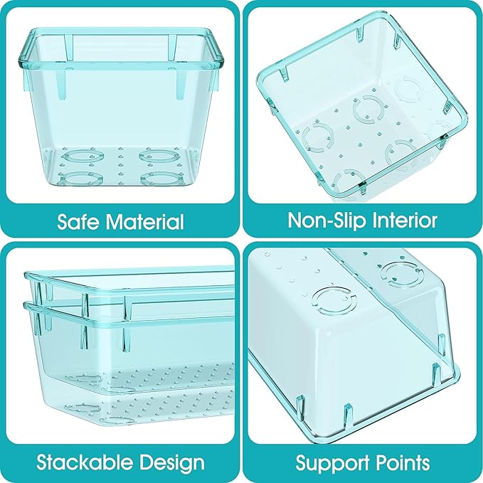 23 PCS Clear Plastic Drawer Organizers Set, 4 Size Desk Drawer Organizer Trays for Makeup, Jewelry, Kitchen Utensils, Gadgets and Office Accessories, Sea Blue