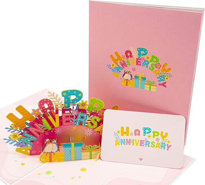 Happy Anniversary Pop Up Card, 3D Wedding Anniversary Greeting Cards, A Romantic Gift for Couple Parents Girlfriend Boyfriend Wife Husband
