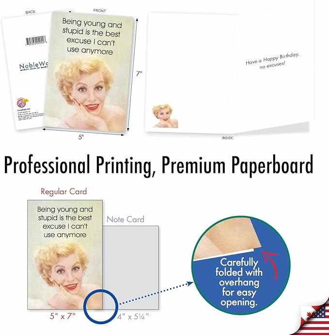 NobleWorks - Humorous Birthday Greeting Card with 5 x 7 Inch Envelope (1 Card) Bday Best Excuse C3652BDG