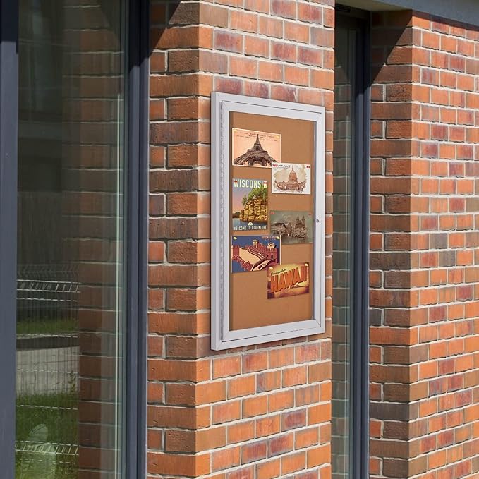 SWANCROWN Outdoor Enclosed Cork Bulletin Board Weatherproof Display Cases Tamperproof Notice Poster Memo Board with Aluminum Frame,36x24 inches