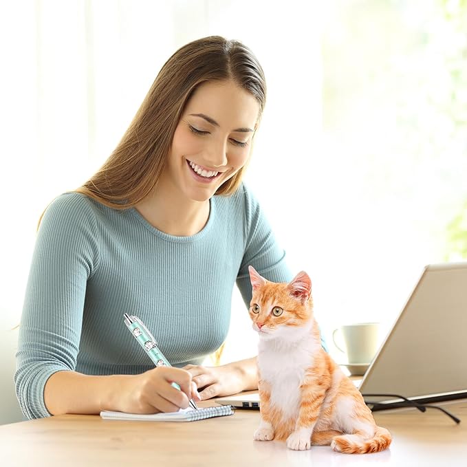 Ireer 8 Pcs Ballpoint Pens for Women 1.00 mm Cute Black Ink Fancy Pens Fine Point Smooth Writing for Journaling Aesthetic Office Supplies(Cat)