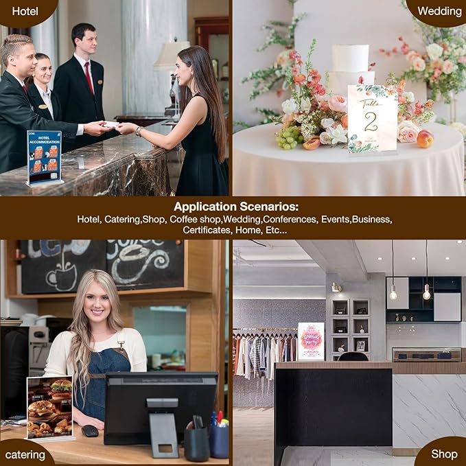 Clear Acrylic Sign Holder 8.5 x 11 - Perfect for Stores, Restaurants, and Offices - Set of 3 T Shape Plastic Sign Frames