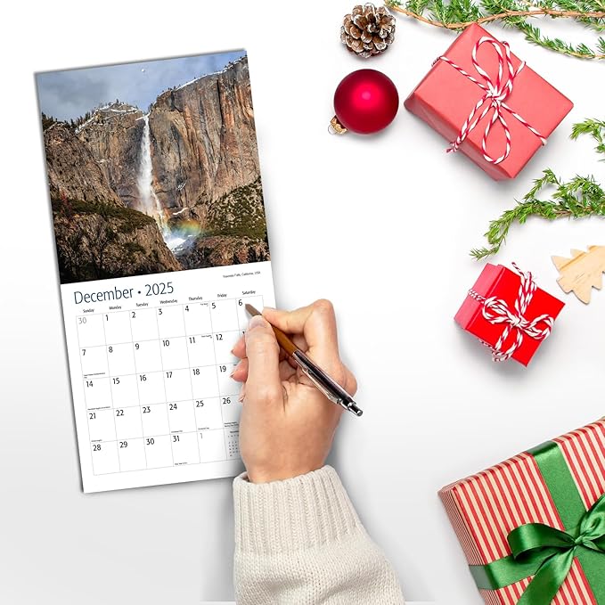 RED EMBER Waterfalls Mini 2025 Wall Calendar 12 Month | 7" x 14" Open | Thick & Sturdy Paper | Giftable | Calendar 2025