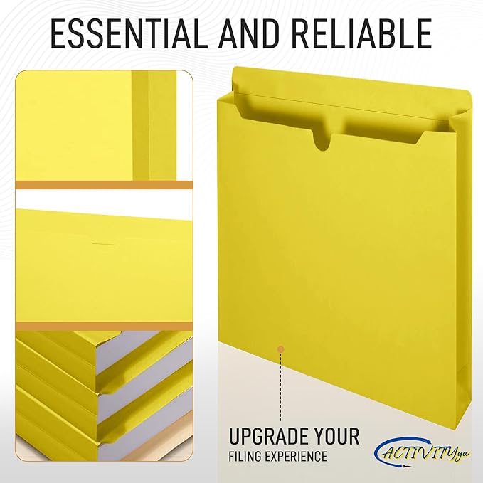 Yellow File Jackets, 2 Inch Expansion, Letter Size, Reinforced Straight-Cut Tab, 6 Pack