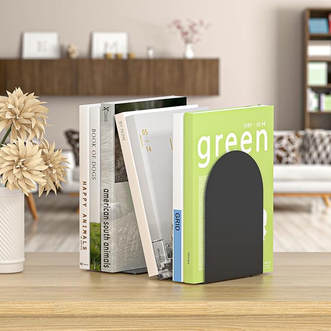 Bookends 3 Pairs, Metal Round Book Ends, Bookends for Shelves, Book Ends for Desk, Book End to Hold Books, Book Stopper, Black Bookend for Home Office
