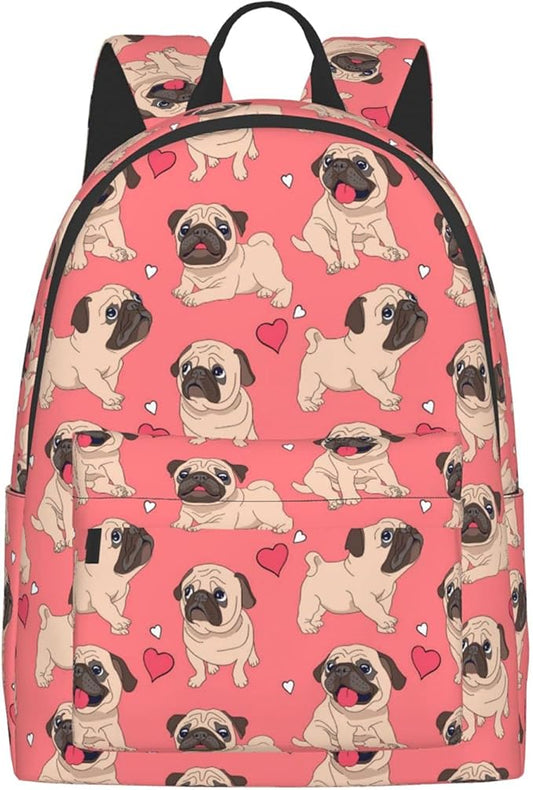 16 inch backpack Cartoon Pugs Puppies Laptop Backpack Full Print School Bookbag Shoulder Bag for Travel Daypack