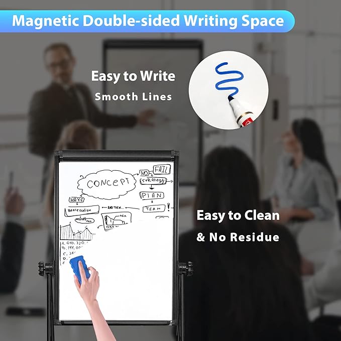 Stand White Board - 40x28 Magnetic Dry Erase Board Flipchart Board Double Sided Easel Board Portable Whiteboard for Classroom Home, Office Supplies
