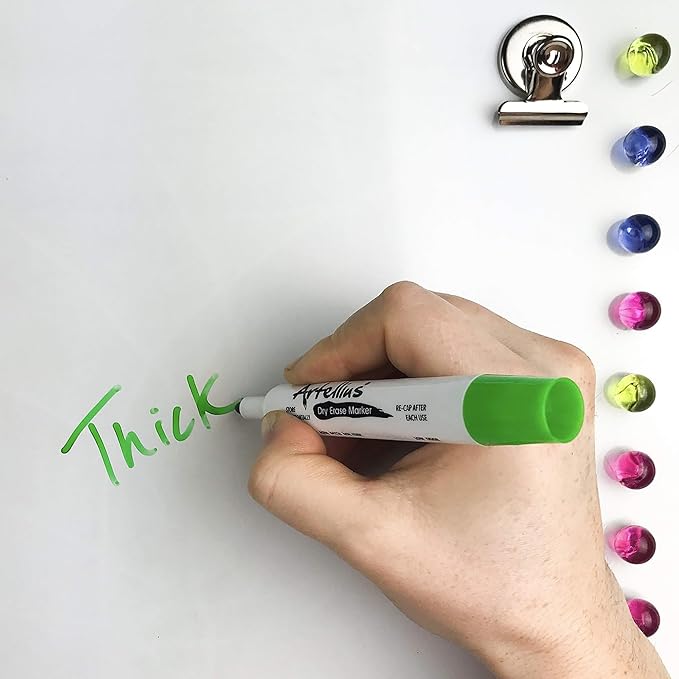 Artellius 120 Bulk Pack of Dry Erase Markers (12 ASSORTED COLORS W/ 21 EXTRA BLACK) - Thick Barrel - Perfect Pens For Writing on Whiteboards, Dry-Erase Boards, Mirrors, & All White Board Surfaces