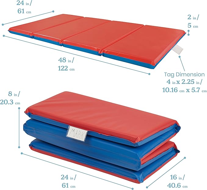 ECR4Kids Premium Folding Rest Mat, 4-Section, 2in, Sleeping Pad, Blue/Red, 5-Pack