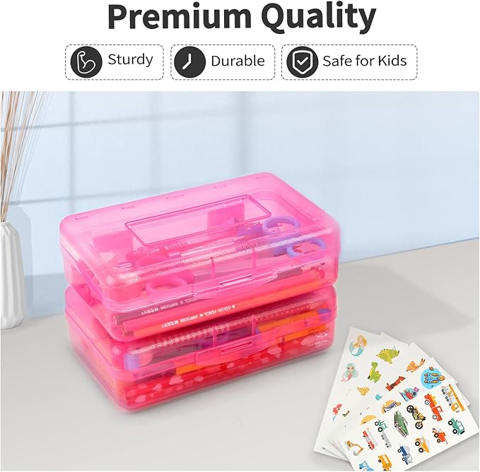 Sooez 3 Pack Pencil Case, Large Pencil Box Case, Clear Crayon Marker Box Bulk, Hard Plastic School Supplies with Snap-tight Lid, Stackable Storage Container Art Craft Organizer for Bead Pens