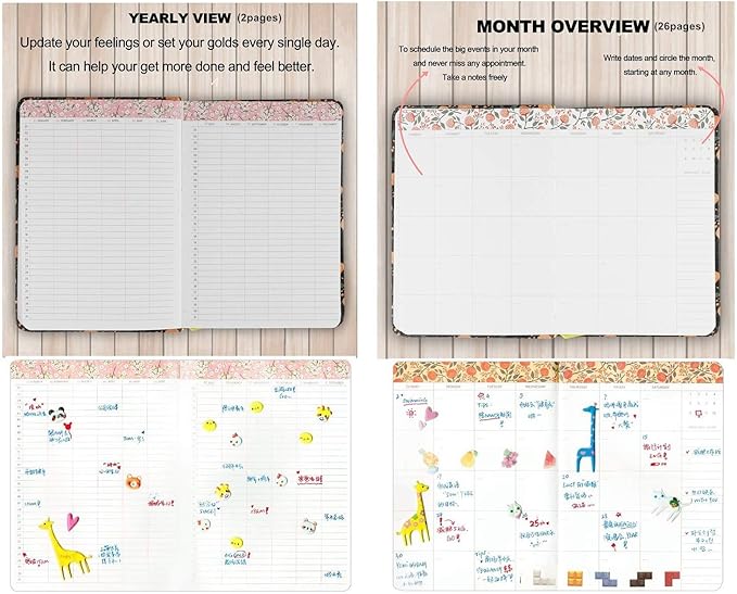 Flowery Journal, Planner Notebook and Calendar Schedule Organizer (Pink Cherry Blossom, A6(7 inch))