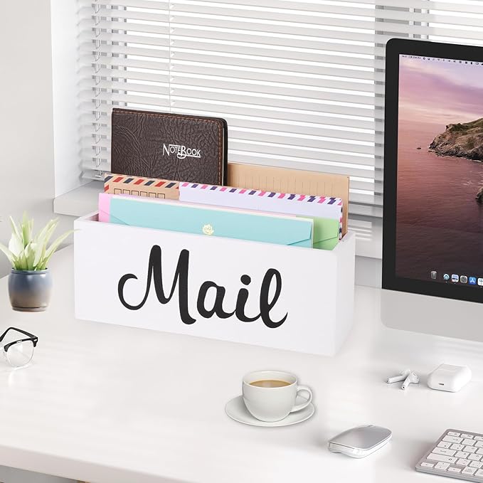 Mail Organizer Countertop, Mail Organizer Wall Mounted With Key Holder, Mail Holder For Wall, Mail Sorter Organizer, Letter Organizer, Mail Basket, Mail Tray, Letter Holder For Desk (White)