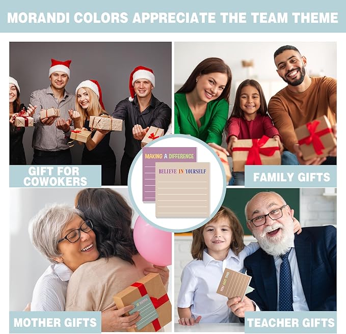 Yinder 24 Pcs Inspirational Sticky Notes with Lines Cute Motivational Sticky Notes Pad Employee Appreciation Gifts Bulk for Teacher Nurse Coworkers Office Supplies 3 x 3''(Morandi,Motivational)