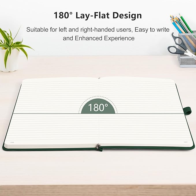 RETTACY Journaling Notebooks, A5 Lined Notebook Journal with 320 Numbered Pages, 5.7'' × 8.3'', Medium Size, Journal Notebook for Writing, Work, Leather Hardcover, 100 GSM Thick Paper (Dark Green)