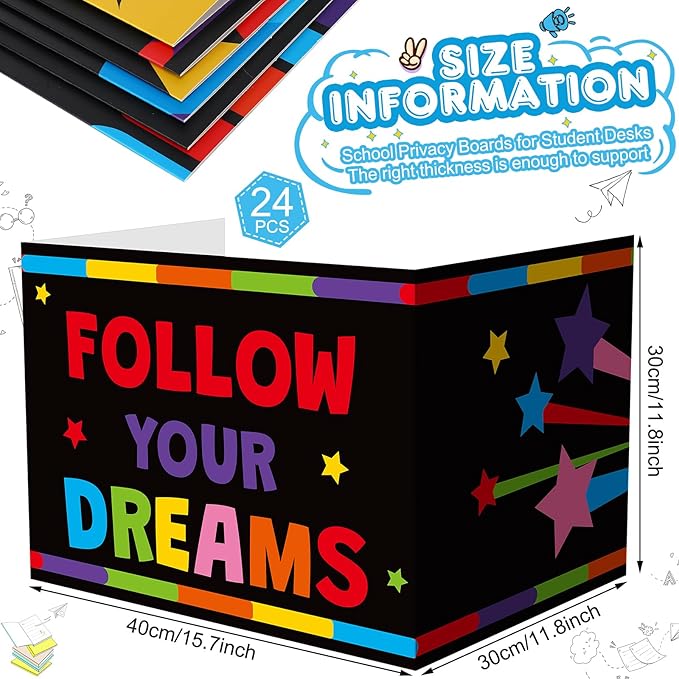 Honoson 24 Pcs Bulk Inspirational Privacy Folders for Students Cardboard Test Privacy Boards Motivational Words Desk Dividers Shield for Classroom School Study Supplies, 6 Styles(Colorful)