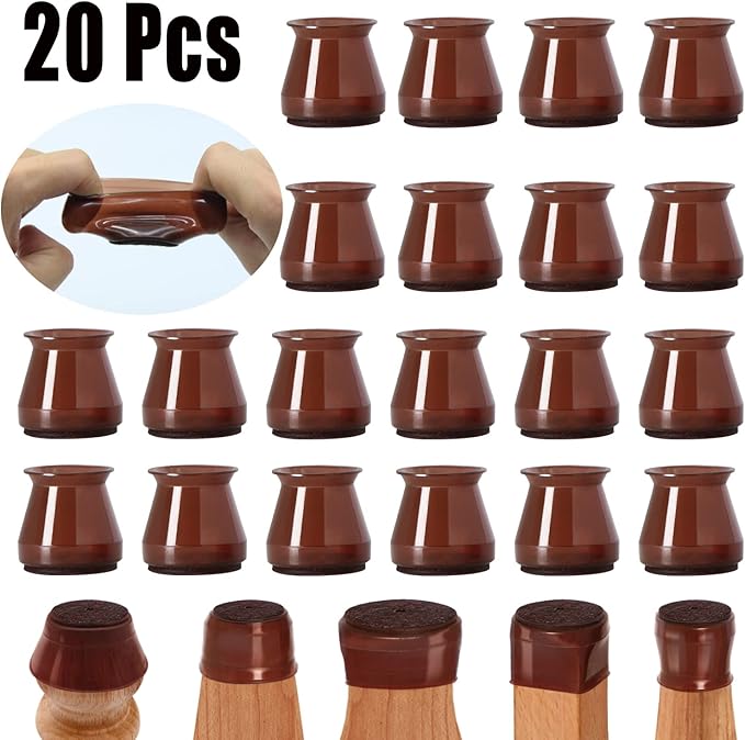 Chair Leg Floor Protectors Silicone (Brown-20 Pcs, Universal S (0.9"-1.29")