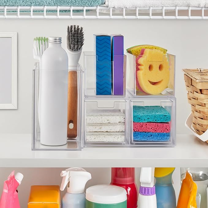 STORi Chloe Space-Saving Clear Drawer Organizer (4 Tall Drawers) Sort Office, Kitchen, Beauty Supplies, Makeup, Pens, Jewelry, Stationary, Made in USA