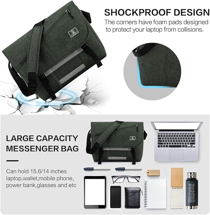 OIWAS Laptop Messenger Bag for Men Crossbody 15.6 Inch Satchel Bags Briefcase Shoulder Bag Work Travel Women Green