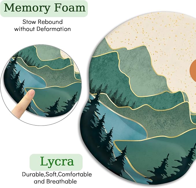 Ergonomic Mouse Pad with Wrist Rest, Sunrise Mountain Mouse Pad Gaming Mousepad with Non-Slip Pain Relief PU Base, Funny Wrist Support Mouse Pad, Cute Office Desk Accessories Decor Supplies
