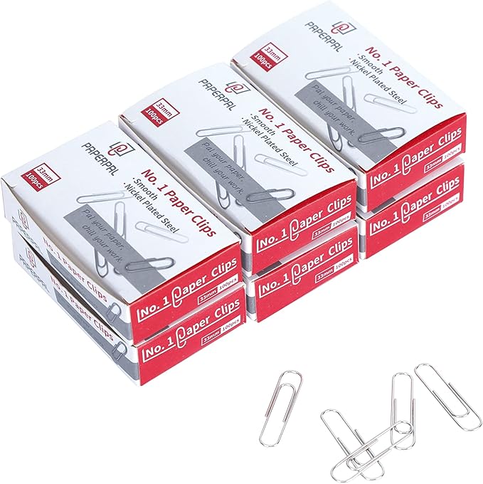 PAPERPAL #1 Smooth Paper Clips, 600 Medium Paper Clips (6 Boxes of 100 Each), Paperclips for Office School & Personal Use, Daily DIY, 1-2/7" Silver Paper Clip Standard Size (No. 1 Paper Clips, Smooth)