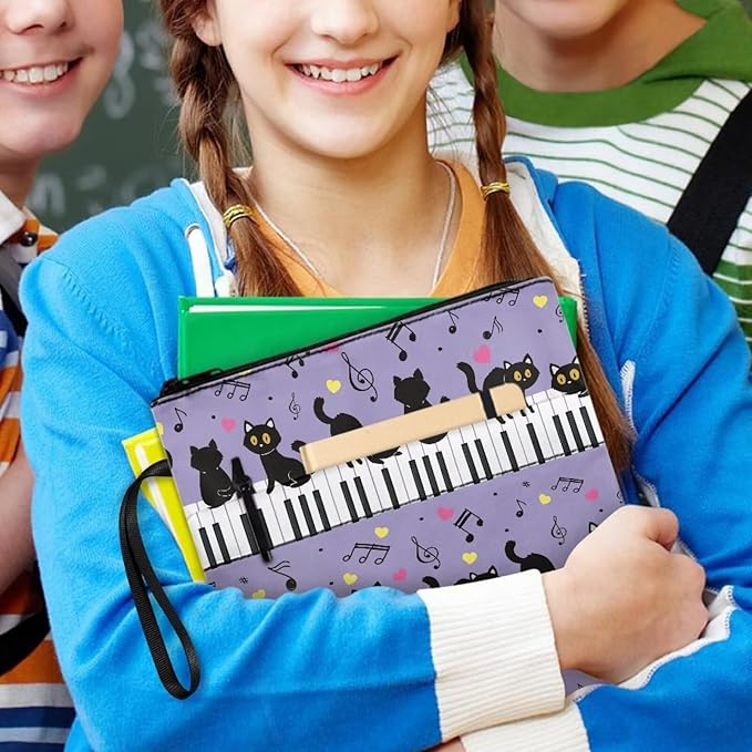 COEQINE Book Sleeve Pouch Purple Cats Piano Keychain Pattern Book Covers for Hardcover Paperbacks Purple Floral Book Cover Book Clothing