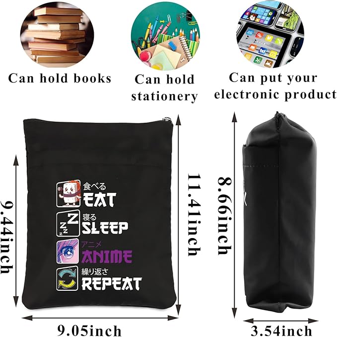 PLITI Eat Sleep Anime Repeat Cute Kawaii Manga Gift Anime Book Sleeve Anime Lover Gift Japanese Anime Fans Gift (Sleep Anime Repeat BSBL)