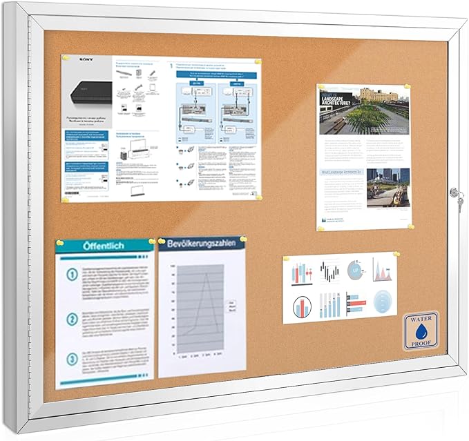 SWANCROWN Outdoor Enclosed Cork Bulletin Board Weatherproof Display Cases Tamperproof Notice Poster Memo Board with Aluminum Frame (Cork, 37x28 inches)
