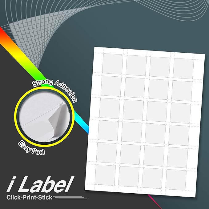 24UP 1.5" x 1.5" Square Labels for Laser & Inkjet Printers[300 Sheets,7200 Labels]
