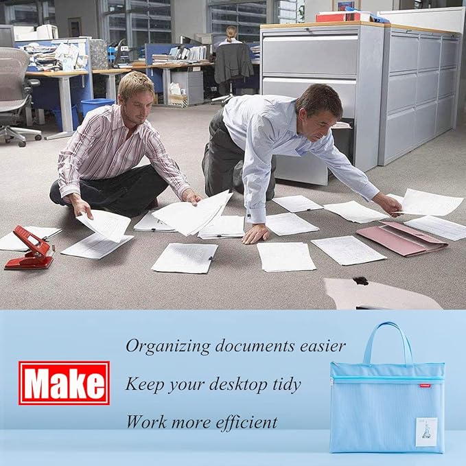 pendancy Mesh Zipper Pouch 11x13.7 in, 2 pcs Large Double Pocket Waterproof File Bag with Handle, A4 Size Foldable Document Storage for Puzzle Project/Cross Stitch/Travel/Office（Blue Pink）