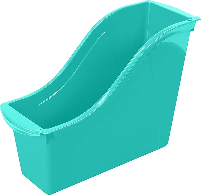 Storex Small Book Bin, Linking Storage Bin, Dry Erase Surface, 11.75" x 8.5" x 4.5" STEM Turquoise (Pack of 6)