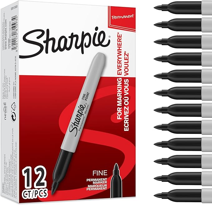 SHARPIE Permanent Markers | Fine Point for Bold Details | Black Ink | 12 Count Marker Pens