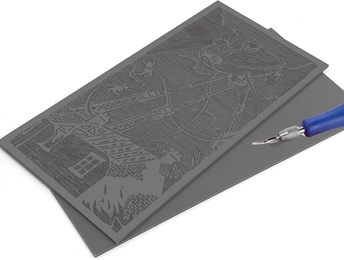 Falling in Art 6 * 12 Linoleum Carving Blocks, 2 Pack Soft Stamp Rubber Blocks for Crafts and Artists Printmaking, Gray,1/8" Thick