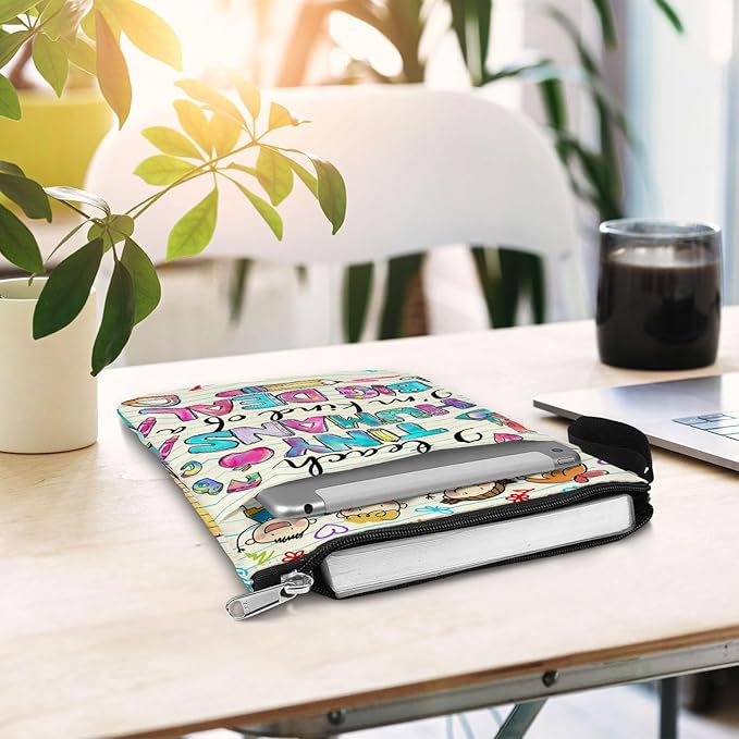 84hoods Book Sleeve Bag Gift for Teachers and Book Lovers. Book Cover Bag with Zipper and Front Pocket for Paperbacks. Washable Fabric 11 X 8.5 Inch Padded Book Bag Protector Pouch. Tiny Humans.