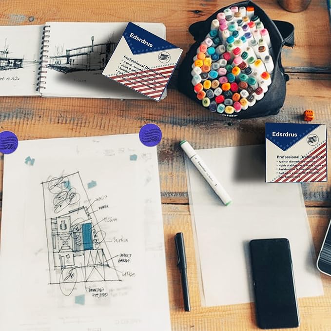 3 Pack Drafting Dots 7/8' Diameter, Low Tack, Easy Removal, Pre-Cut Drafting Tape Dots for Tracing, Drawing, Positioning, Roll of 500 Per Box (Purple)