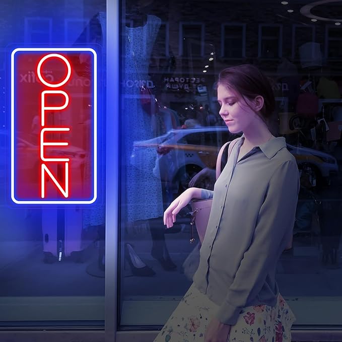 Open Signs for Business Ultra Bright LED Neon Open Signs for Business Storefront Window Glass Door Shop Store Florists Bar Salon Pubs with ON/OFF Switch (Blue/Red -Vertical, 32 Inch)
