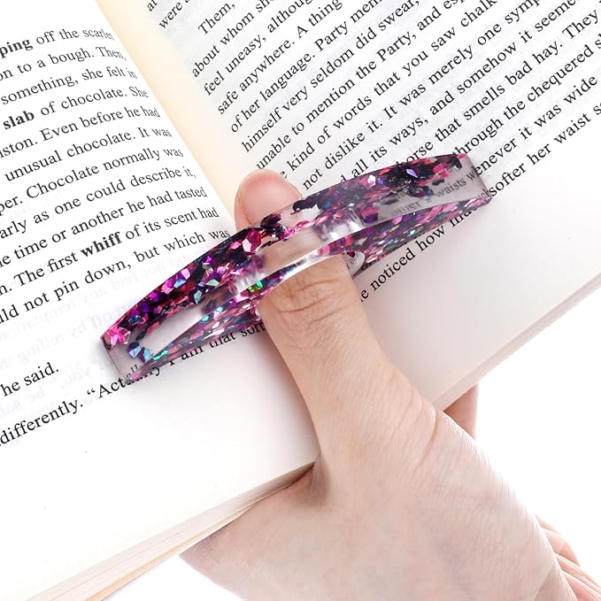 Rhinestones Book Page Holder, Glitter Crystal Thumb Book Holder, Sector Resin Book Opener Handmade Thumb Bookmarks Reading Accessories for Birthday Party Wedding Gifts(Purple Green)