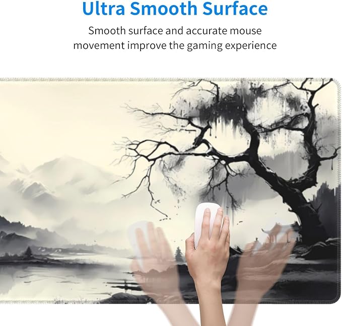 Gaming Mouse Pad Desk Pad,Extended Big Mouse Pad,31.5x11.8 Inch Long Computer Keyboard Mouse Mat Mousepad with 3mm Non-Slip Base and Stitched Edge for Gaming and Office… (wash painting2)