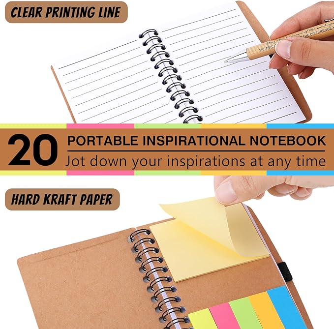 20 Sets Employee Appreciation Gifts Inspirational Spiral Notebooks with Sticky Notes Notepads Motivational Bamboo Ballpoint Pens for Nurse Coworker Teacher (NEVER FORGET)