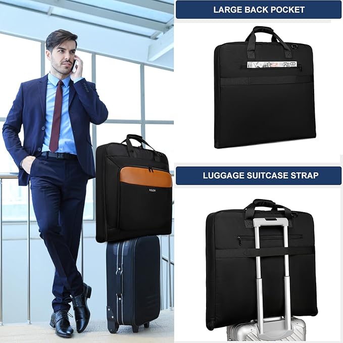 Garment Bag Travel Suit Bag for Men Large 40-Inch Carry on Garment Bag Up to 3 Suits for Business Trips,2 in 1 Hanging Suitcase Luggage Bags for Travel,Foldable Carry On Bag Fits 15.6Inch Laptop,Black
