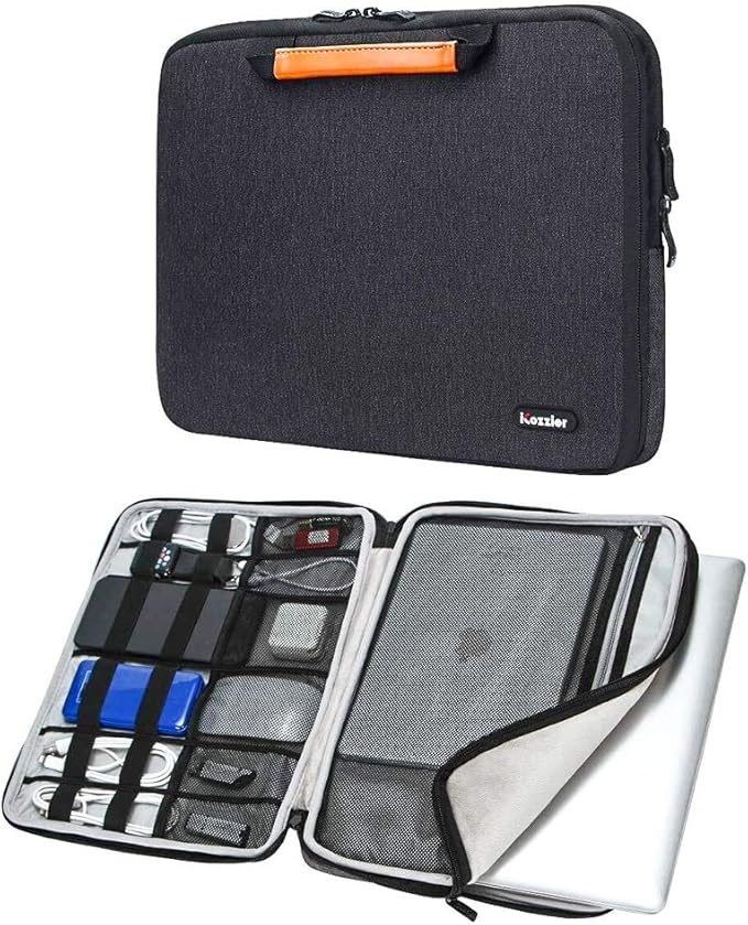 iCozzier 13-13.3 Inch Handle Electronic Accessories Strap Laptop Sleeve Case Bag Protective Bag for 13" MacBook Air/MacBook Pro/Pro Retina Cover-Black