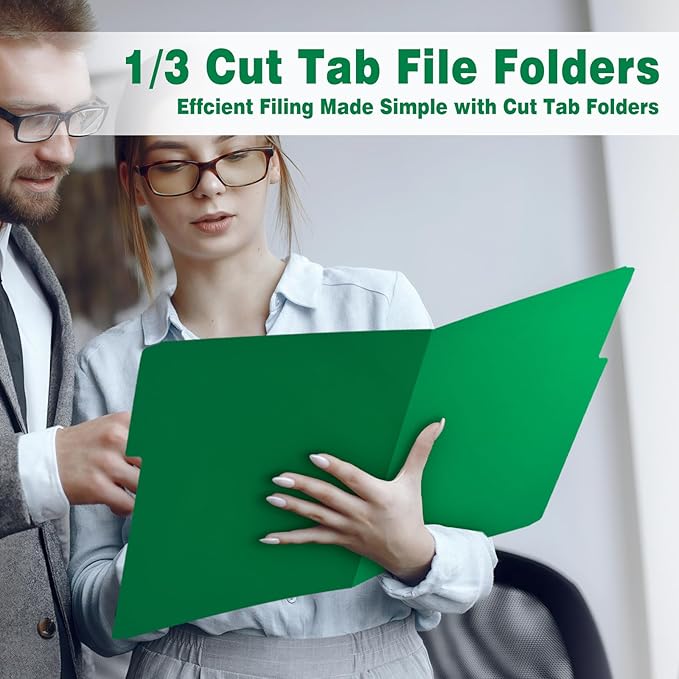 File Folders,IntoJoy 120 Pack Colored File Folder Letter Size, 1/3 Cut Tab Filing Folders for Office School Business File Document Organization,Green