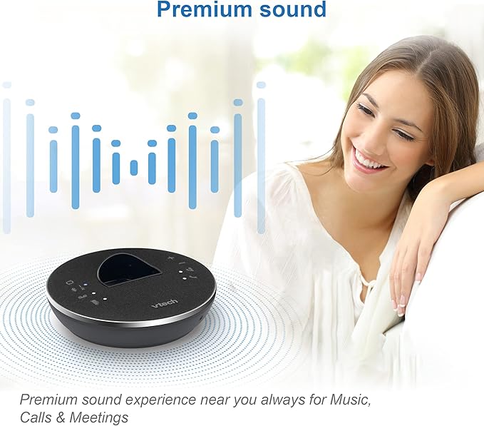 VTech LS6381 DECT 6.0 Cordless Phone with Bluetooth Speaker, Echo Cancellation, Noise Reduction, Music Streaming, Landline Phone with Answering Machine Easy to Read Smart Call Blocker