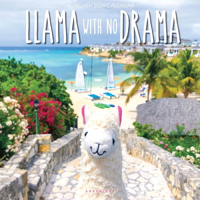 Graphique 2024 Llama with no Drama Wall Calendar | 12” x 12” | Thick Paper | Home & Office Organizer | Large Monthly Grid | 3 Languages & Marked Holidays | 4 Month Preview Page for 2025