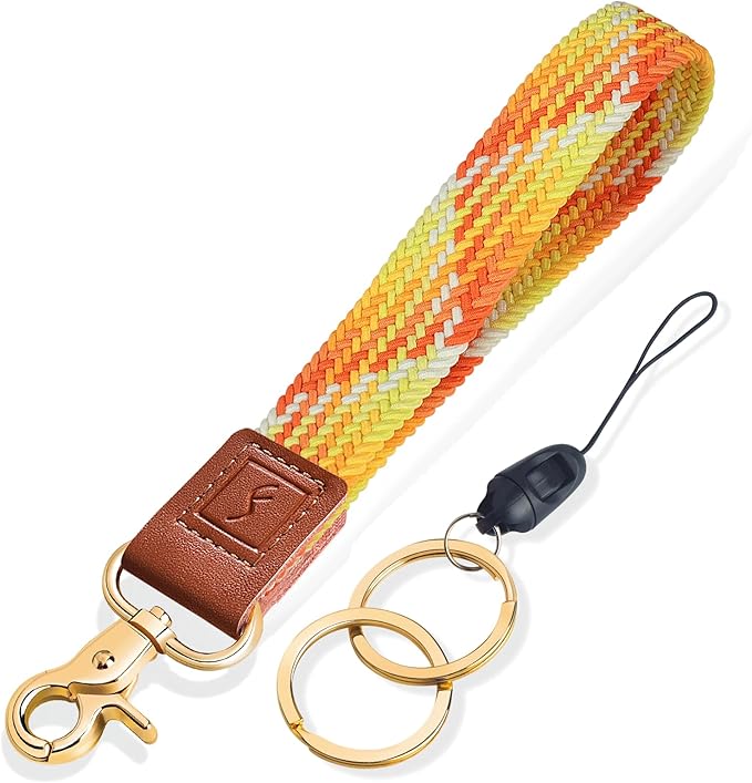 Fishent Stretchy Wristlet Keychain,Braided Cute Wrist Lanyards for Keys, Key Chain Holder for Women Men, Wrist Strap Keychain for Car Keys Phone Camera Wallet ID Badges Card (Gradient Orange)