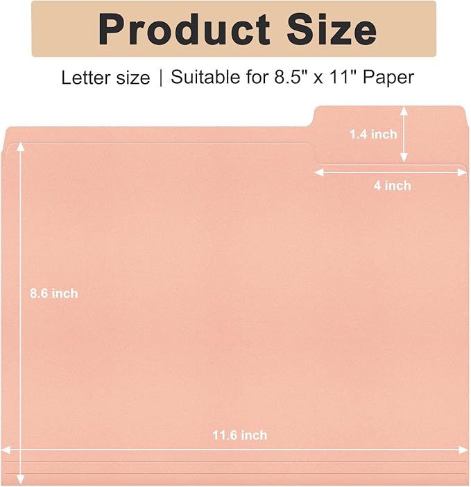 ViVin File Folders, Fits 8.5 x 11 Letter Size Paper, 1/3-Cut Tabs, 120 Pack Manilla Colored File Folders, Perfect for Home, Office, and School Documents File Paper(Pink)