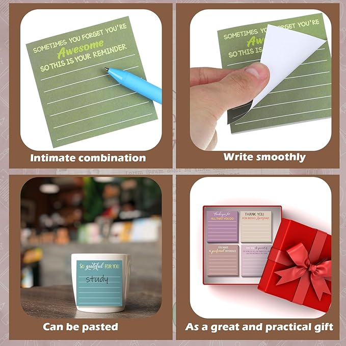 Yinder 24 Pcs Employee Appreciation Sticky Notes Thank You Gifts Bulk Note Pads with Sayings Teacher Gift Mini Pocket Inspirational Notepads for Coworker Office Supply 3 x 3''(Morandi,Thanks)